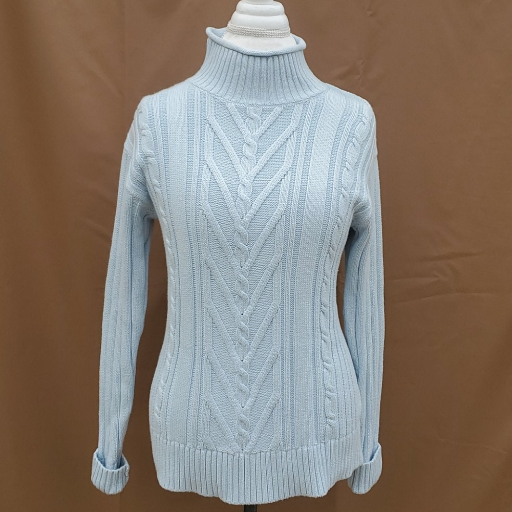 J. CREW BLUE CABLE KNIT SWEATER SIZE SMALL - Picture 2 of 10